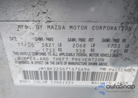 2007 Mazda Mazda3 I Sport from USA, damaged, VIN JM1BK32G671676696